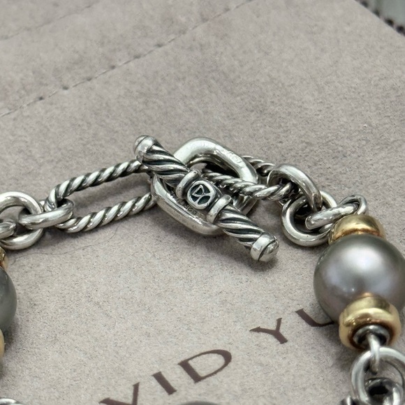 David Yurman .925 18K Gold Tahitian Pearl Figaro Chain Bracelet - Picture 5 of 12